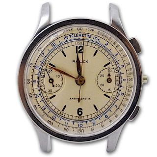 Rare Circa 1940's Men's Rolex Chronograph Model 2508 Stainless Steel Watch with Antimagnetic Dial, tachymetric and telemetric