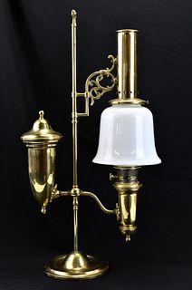 BRASS STUDENT LAMP WITH MILK GLASS SHADE