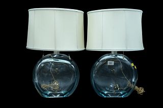 Pair of Doug Gorfinkle, Donghia Ovoid Glass Lamps and Shades