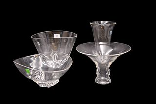 Four Piece Steuben Crystal Vase Group