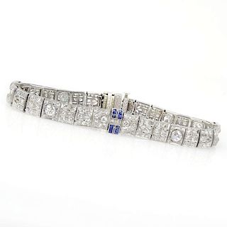 8.25 Carat European Cut Diamond , Sapphire and Platinum Bracelet.