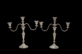 Pair Of Weighted Sterling Silver Candleabra (three candles)