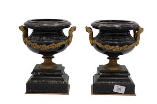 Pair Of Neoclassical Rouge Marble Tazza Urns