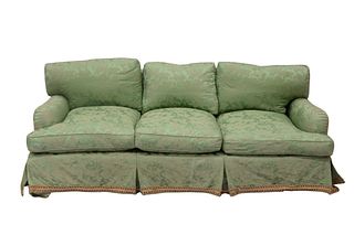Custom Silk Upholstered Three Cushion Sofa, with down cushion