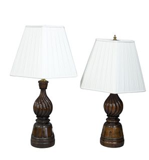 Pair Of Mahogany Turned Wood Lamps