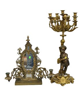 Two Piece Brass Candelabra Grouping