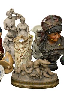 Eight Piece Group of Plaster Figures