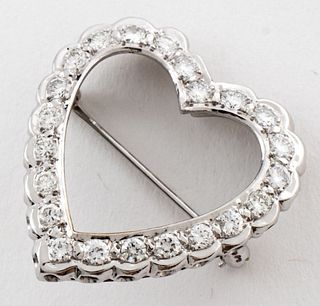 Modern 14K White Gold Diamond Heart Brooch Pin