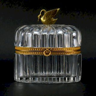 19th Century French Crystal and Brass Dresser Box with Swan Finial
