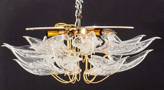 Murano Style Glass and Brass Chandelier