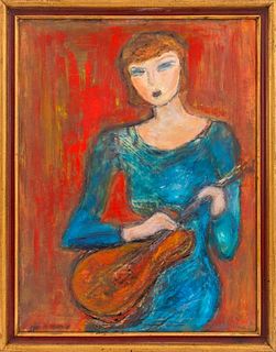 Joan Shapiro "Woman with Music" Oil on Panel