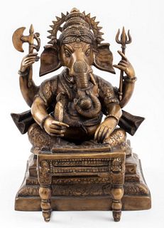 Indian Gilt Bronze Ganesha Writing the Mahabharata