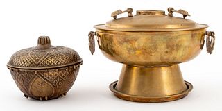 Korean Brass Sinseollo & Covered Bowl, 2