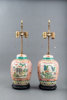 Kakiemon Style Covered Jars Mounted As Lamps, Pair