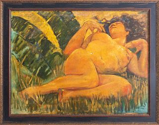 Illegibly Signed Nude Female Oil on Canvas