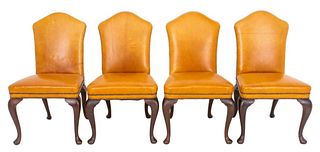 Queen Anne Style Leather Upholstered Chairs, 4