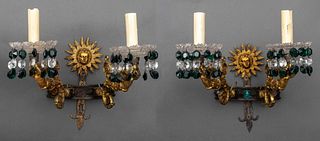 Rococo Style Gilt Bronze & Glass Sconces, Pair