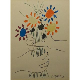 After: Pablo Picasso, Spanish (1881-1973) Framed art print "Fleurs et Main"