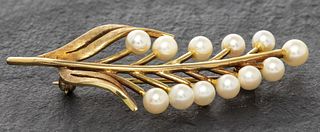 Vintage 14K Yellow Gold Pearl Brooch Pin