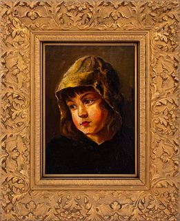 European School Portrait of a Girl Oil on Panel