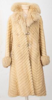 Herringbone White Mink & Fox Fur-Trimmed Coat