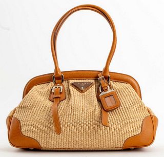 Prada Raffia & Leather Shoulder Bag