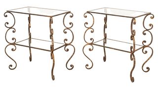 Baroque Revival Gilt Wrought Iron End Tables, 2