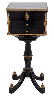 Napoleon III Brass Inlaid Ebonized Table a Ouvrage