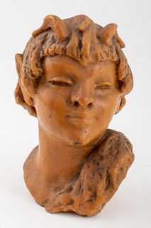 Paul Gaston Deprez Faun Bust Wax Sculpture