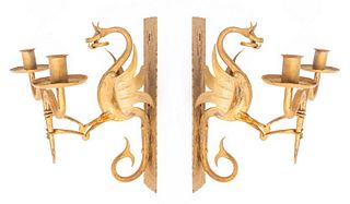 Dragon Form Two Light Gilded Sconces, 2