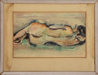 Michel Carton "Reclining Nude" Watercolor on Paper