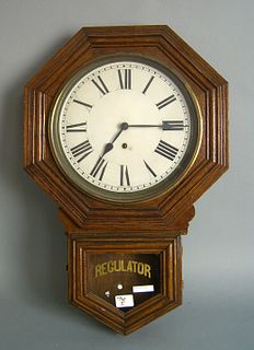 Sessions oak regulator clock, 27 1/4" h.