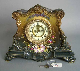 Ansonia porcelain mantle clock with Royal Bonn cas