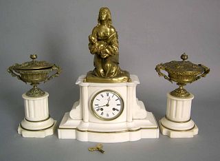 Japy Freres marble and bronze 3-pc. clock garnitur