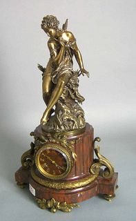 French bronze and rouge marble shelf clock, late 1