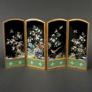 A Signed Inaba Cloisonne Table Top Folding Screen, ca