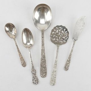 Lot of Five (5) Sterling Silver Repousse Serving Pieces
