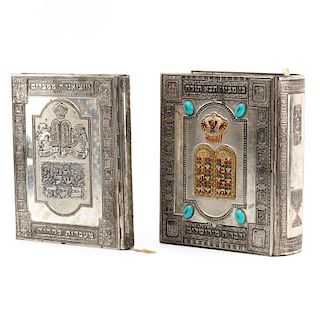 Two Judaica Silver Plate Covered Books
