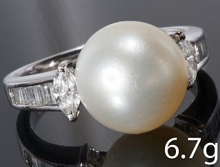 LARGE PEARL AND DIAMOND RING