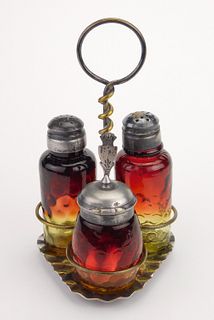 Pairpoint Amberina glass condiment set