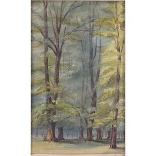 19th C English Watercolor On Paper "In Bushey Park" Titled and dated 1889 on mounting sheet, unsigned