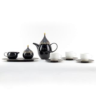Bjorn Wiinblad for Rosenthal, Germany ten (10) Piece Porcelain Coffee  Service in the Die Zauberflotek Pattern Including: Cof