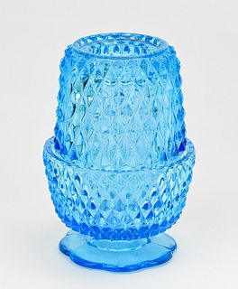 INDIANA GLASS DIAMOND POINT BLUE FAIRY LAMP