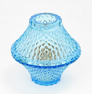 INDIANA GLASS CO. BLUE "HONEYCOMB" FAIRY LAMP
