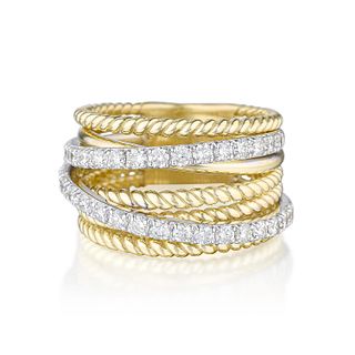 Multi-Row Diamond and Gold Ropetwist Ring