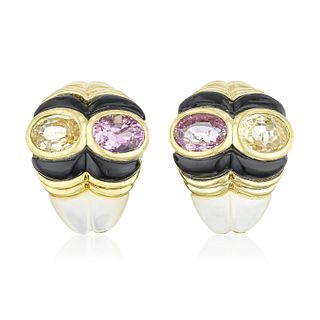 Marina B. Colored Sapphire and Mother of Pearl Earclips