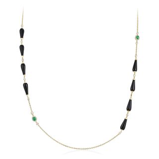 Onyx Emerald and Diamond Necklace