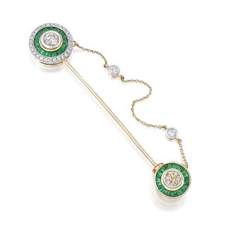 Emerald and Diamond Jabot Pin