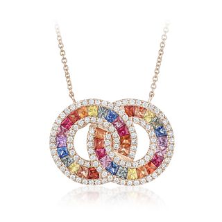 Multi-Colored Sapphire and Diamond Interlocking Circle Necklace