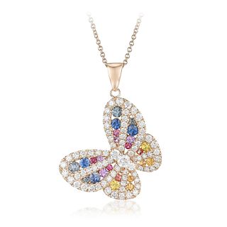Multi-Colored Sapphire and Diamond Butterfly Necklace